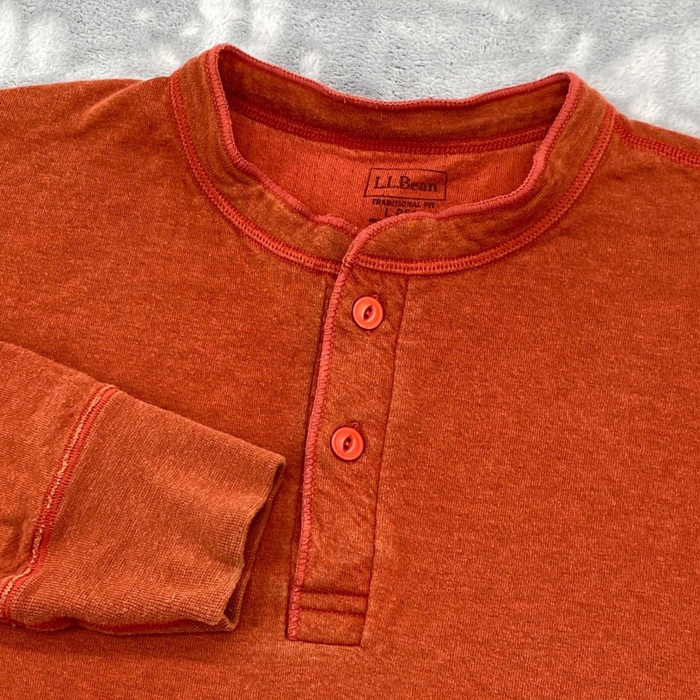 LL Bean River Driver Mens Large Traditional Fit Henley Wool Blend Burnt Orange